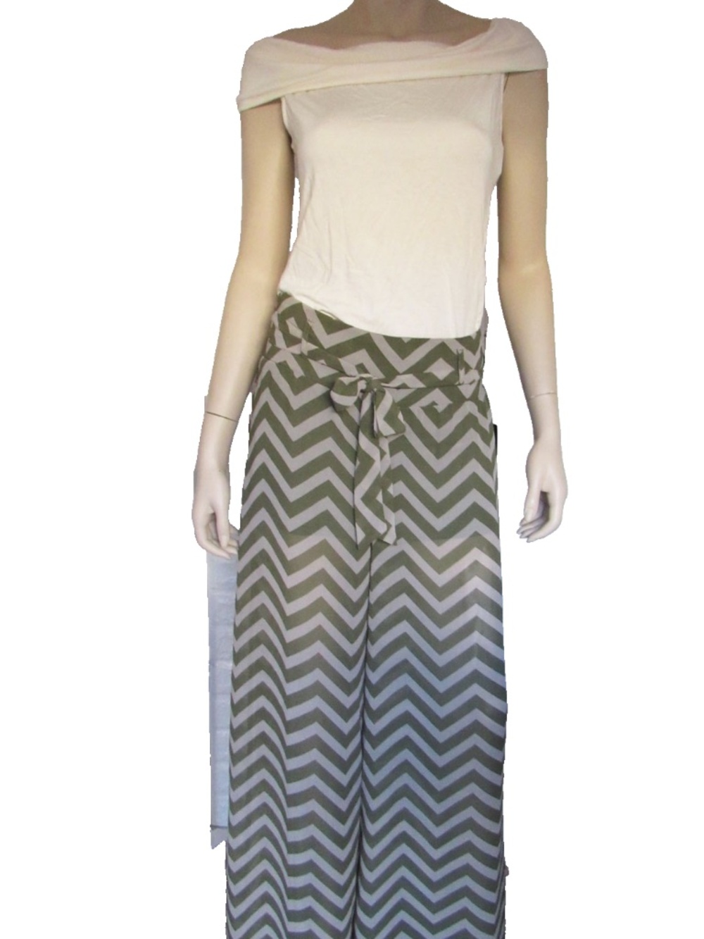 HEART SOUL Elastic Bow Tie Waist Sheer Chevron Wide Leg Pants